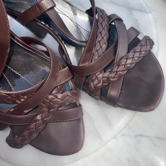 Kate Spade Brown Braided Leather Y2K Vintage  Strappy Sandals Block Heels 9.5 - Picture 7 of 12